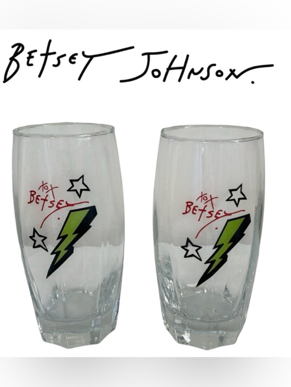BETSEY JOHNSON DRINKING GLASSES SET OF 2 LIGHTNING BOLT